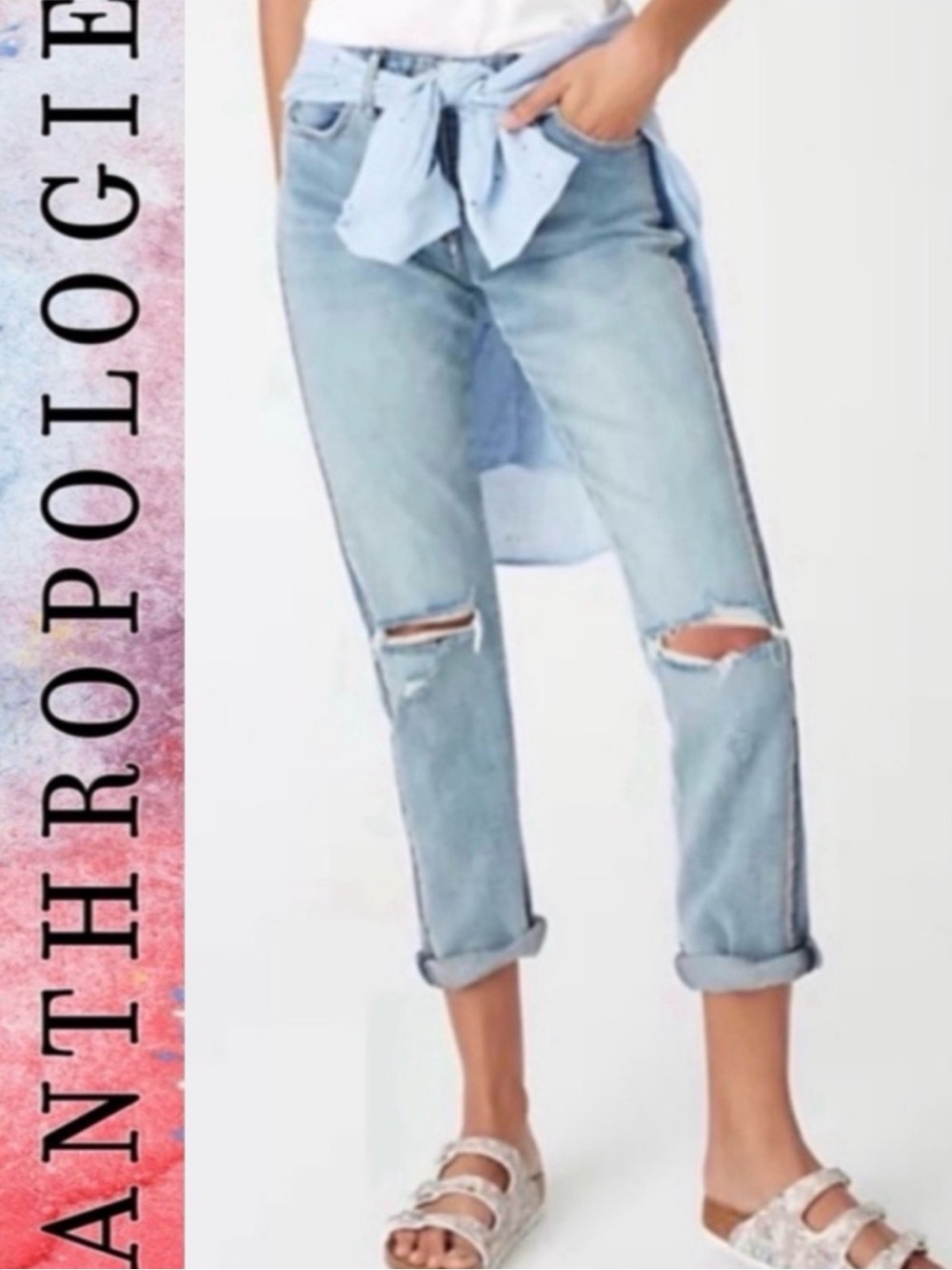 Anthropologie Pilcro Jeans Side Stripe Mid-Rise Slim Boyfriend Premium Denim 26T